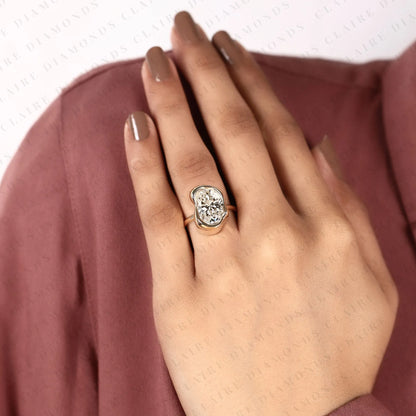 Oval Moissanite Diamond Organic Bezel Set Engagement Ring – Solitaire Ring for Women.