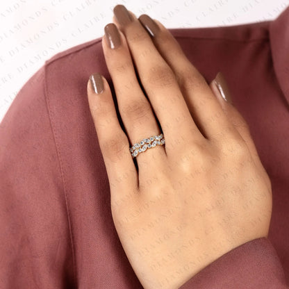 1.50 TCW Marquise & Round Cut Moissanite Diamond Nature Inspired Gold Band Ring Half Eternity Wedding Band