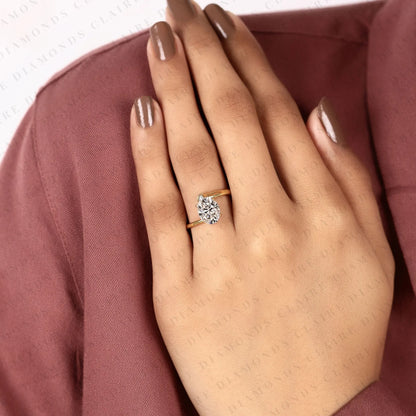 Oval Cut Lab Grown Diamond Engagement Ring Bypass Ring Unique Open Band Modern Style Bridal Jewelry
