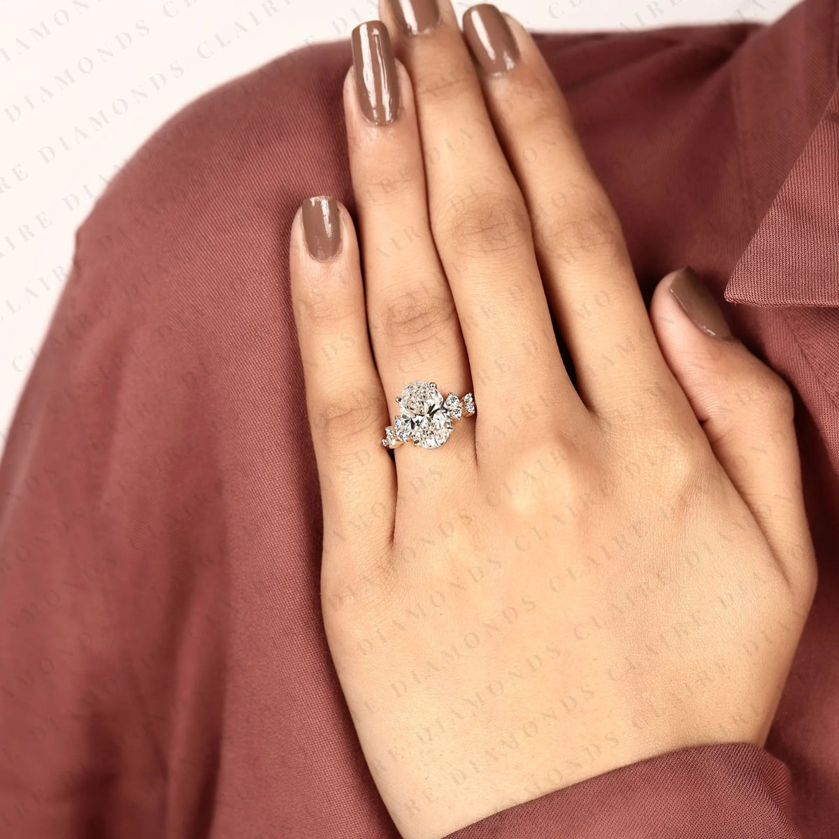 Oval Cut Band Floral Pave Gold Engagement Ring – photo 8