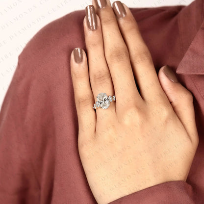 Oval Cut Band Floral Pave Gold Engagement Ring – photo 8