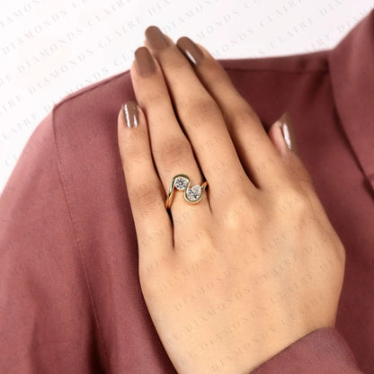 1.10 TCW Round And Pear Lab Grown Diamond Toi et Moi Ring Unique Double Stone Engagement Ring Elegant Statement Jewelry