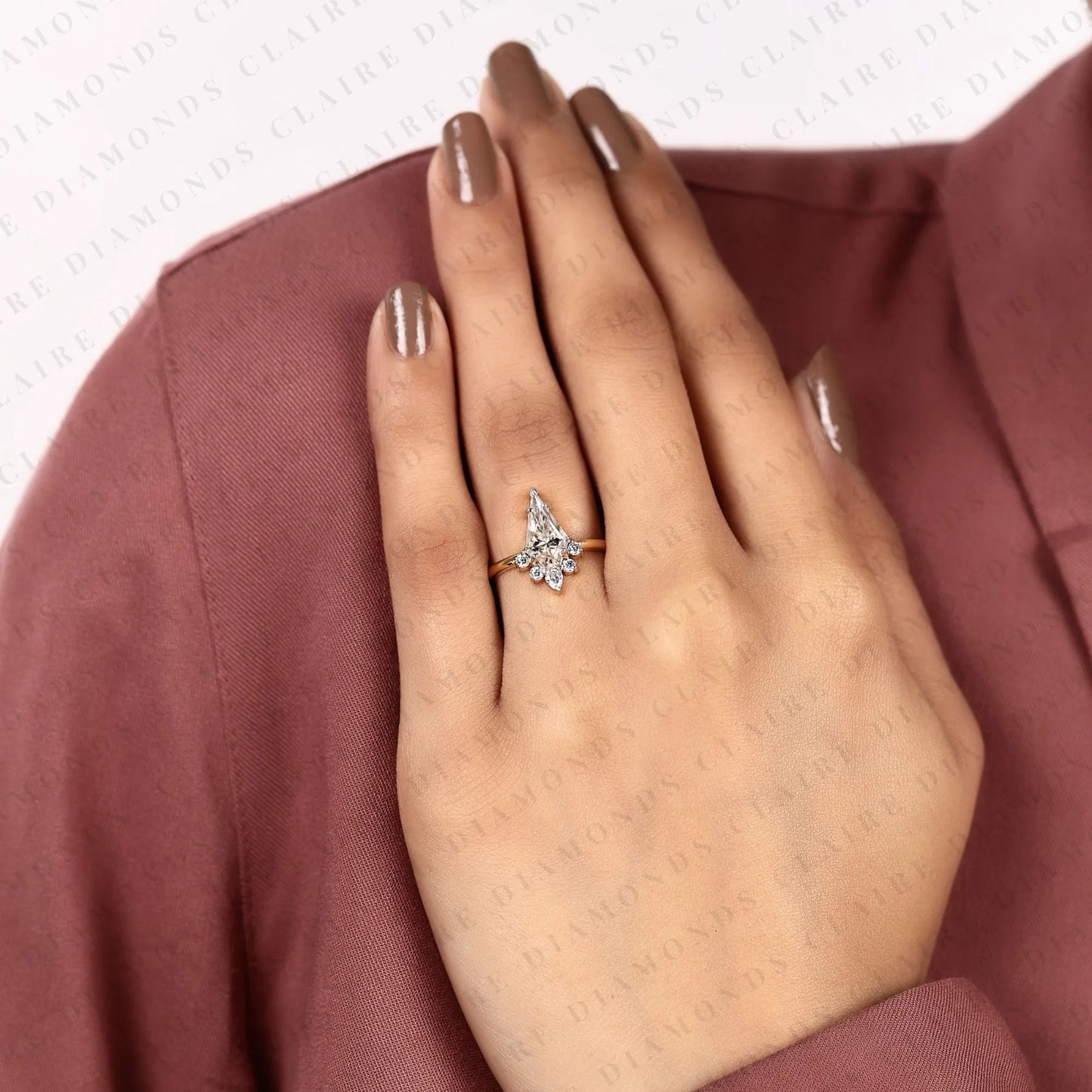 kite cut lab grown diamond engagement ring floral cluster gold wedding ring unique style bridal jewelry