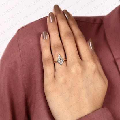 Kite Cut Lab Grown Diamond Engagement Ring Floral Cluster Gold Wedding Ring Unique Style Bridal Jewelry