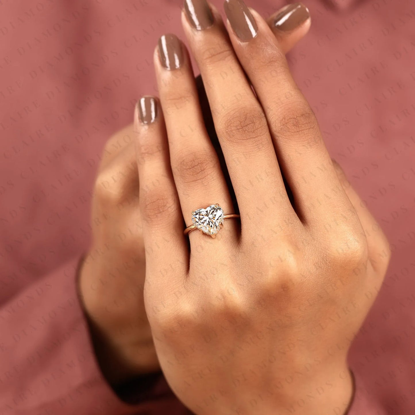 heart cut moissanite diamond engagement ring gold hidden halo ring romantic bridal jewelry minimalist promise ring.