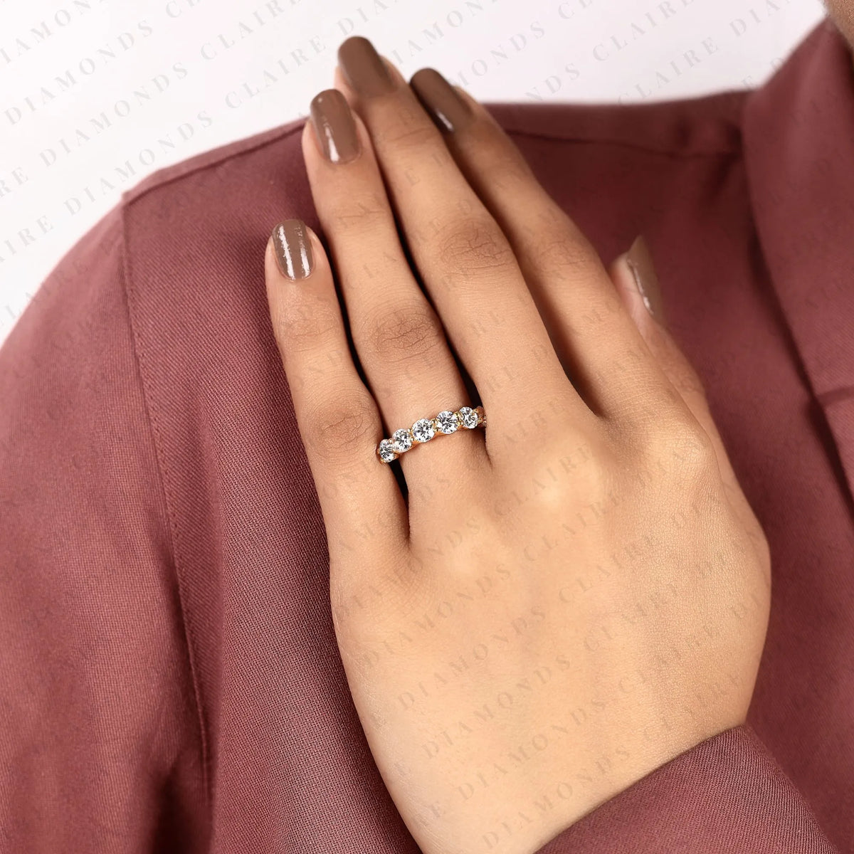 1.56 tcw round cut lab grown diamond  half eternity band classic sparkling multi-stone stackable anniversary band for women