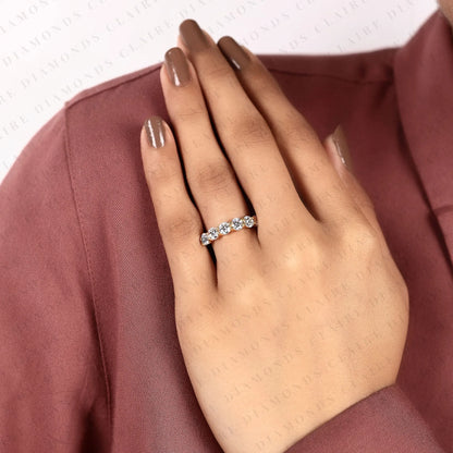 1.56 TCW Round Cut Lab Grown Diamond  Half Eternity Band Classic Sparkling Multi-Stone Stackable Anniversary Band for Women