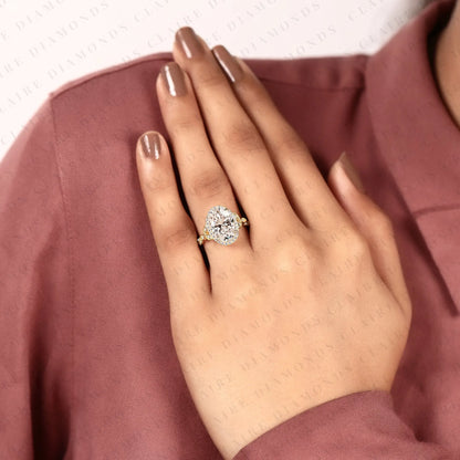Oval Halo Moissanite Diamond Engagement Ring in Solid Gold With Twisted Vintage Band.