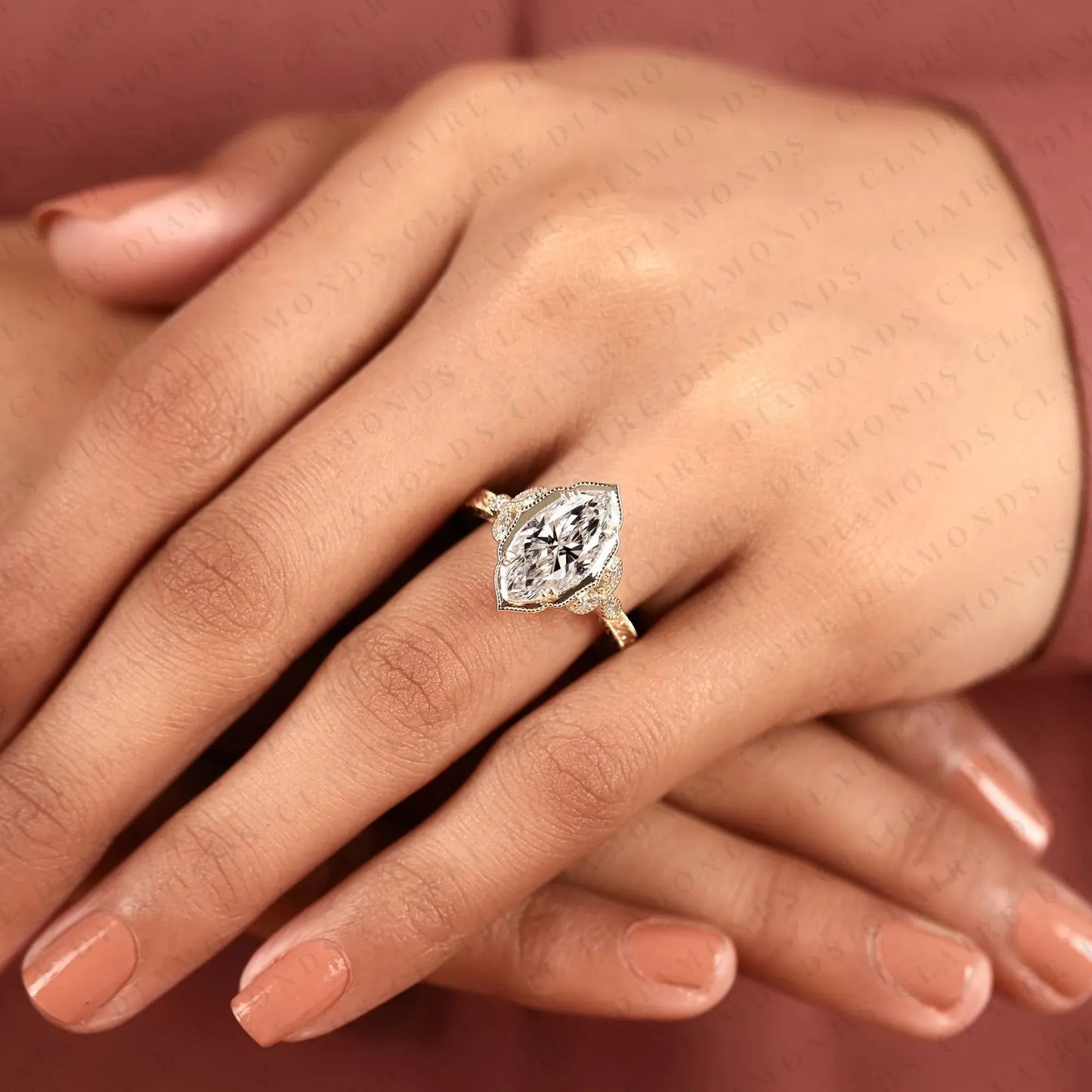 vintage marquise cut lab grown diamond engagement ring in art deco inspired promise ring