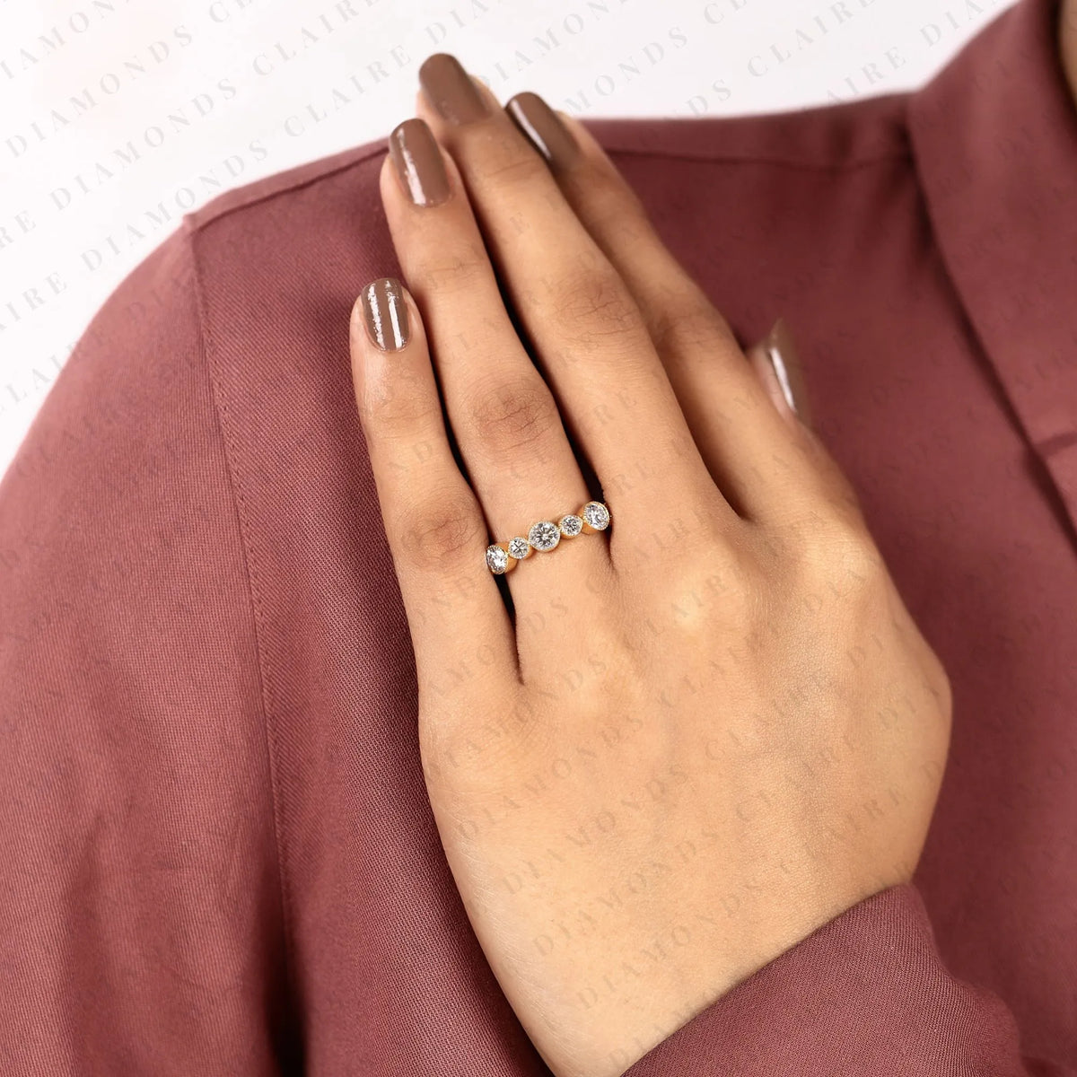 1.15 tcw round cut moissanite diamond bezel band vintage inspired gold diamond wedding ring elegant  half eternity band for women