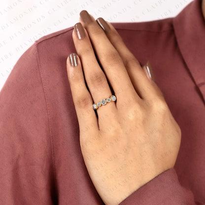 1.15 TCW Round Cut Moissanite Diamond Bezel Band Vintage Inspired Gold Diamond Wedding Ring Elegant  Half Eternity Band for Women