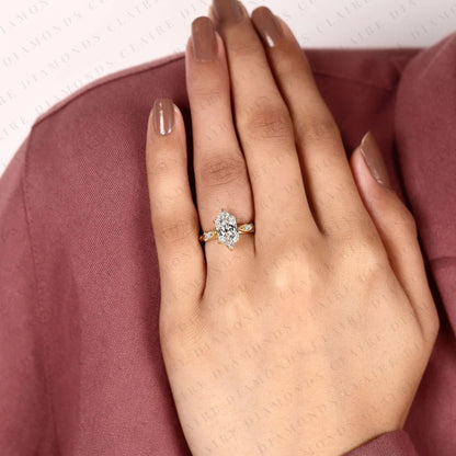 Dutch Marquise Cut Lab Grown Diamond Engagement Ring Leaf Vine Band Nature Inspired Unique Bridal Ring Luxury Wedding Jewelry