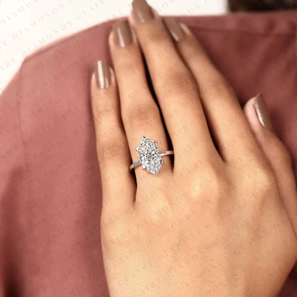 Dutch Marquise Cut Moissanite Diamond Engagement Ring Solitaire White Gold Ring Elongated Diamond Bridal Ring Minimalist Wedding Ring
