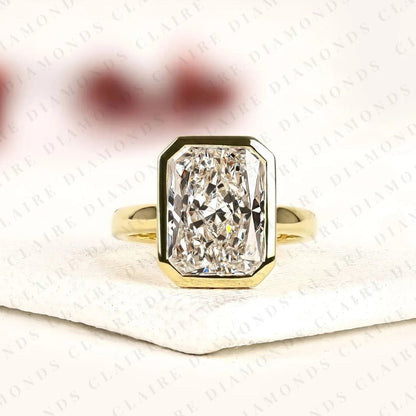 Radiant Cut Bezel Set Lab Grown Diamond Engagement Ring Solitaire Statement Ring Modern Minimalist Bridal Ring for Women