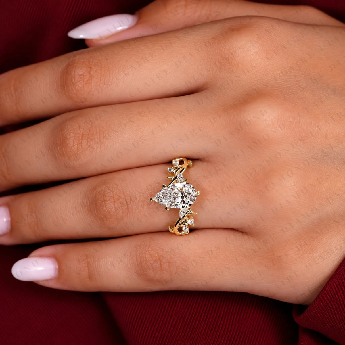 Pear Cut Moissanite Diamond Engagement Ring Nature Inspired Gold Vine Ring Floral Vintage Wedding Ring Luxury Bridal Jewelry