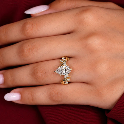 Pear Cut Moissanite Diamond Engagement Ring Nature Inspired Gold Vine Ring Floral Vintage Wedding Ring Luxury Bridal Jewelry