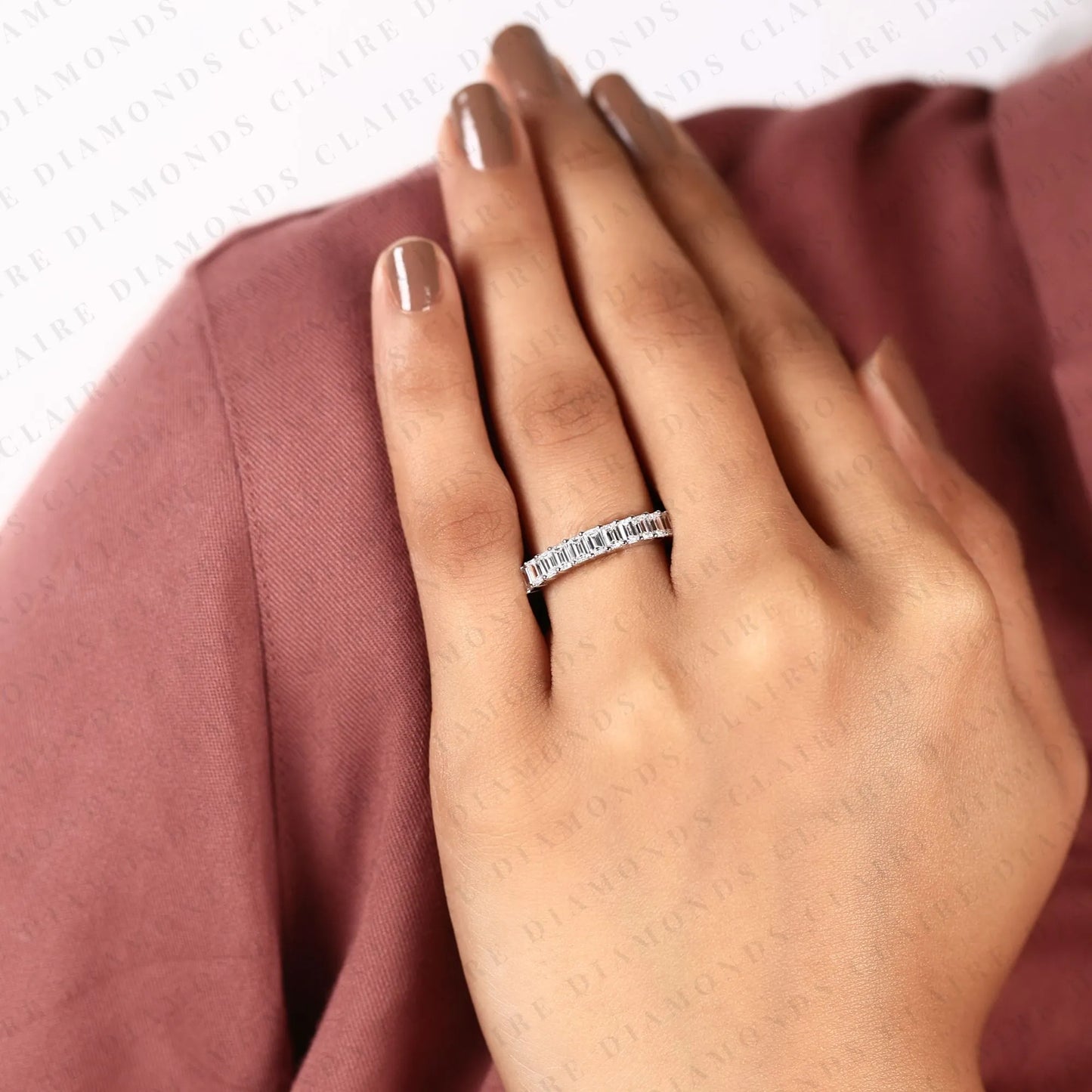 3.84 tcw emerald cut lab grown diamond eternity band stackable ring engagement promise ring for her