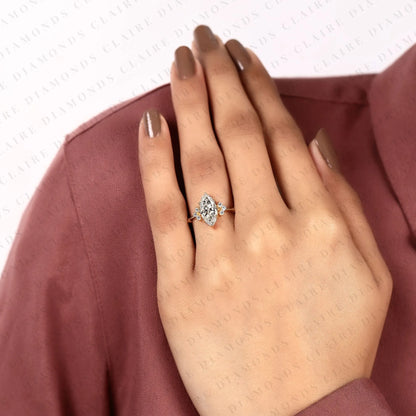 Marquise Lab Grown Diamond Engagement Ring Unique Floral Vintage Inspired Statement Bridal Ring
