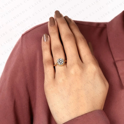 Round Cut Moissanite Diamond Engagement Ring Vintage Inspired Solitaire Bridal Ring Unique Fine Jewelry