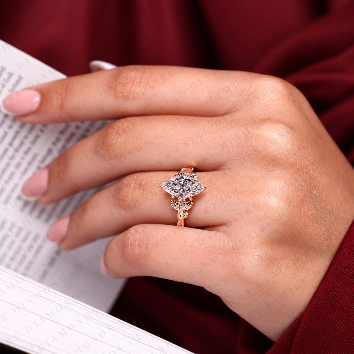 Marquise Cut Lab Grown Diamond Engagement Ring Nature Inspired Gold Vine Ring with Leaf Vintage Luxury Wedding Ring for Women