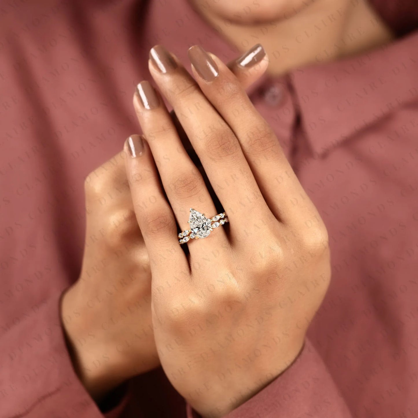 pear cut lab grown diamond engagement ring floral nature inspired bridal ring vintage gold wedding unique ring for women