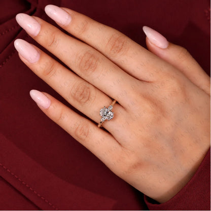 Oval Cut Lab Grown Diamond Ring Vintage Inspired Three Stone Engagement Ring with Side Diamonds Timeless Jewelry