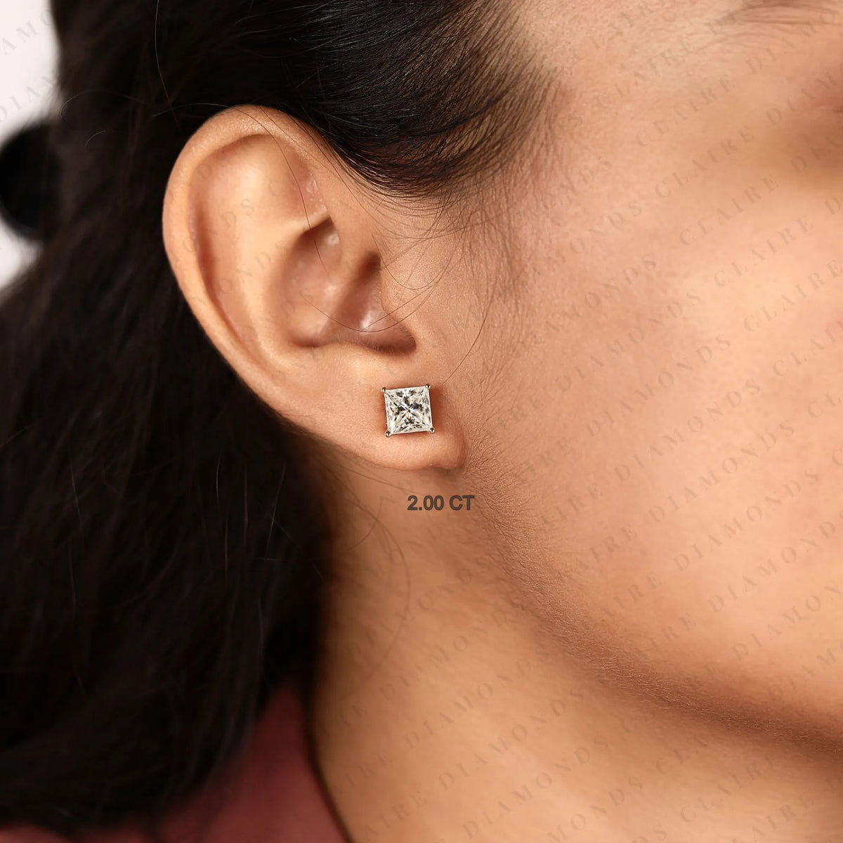 princess cut moissanite diamond stud earrings diamond solitaire earrings modern minimalist fine jewelry