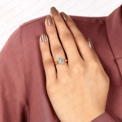 Old Mine Elongated Cushion Cut Lab Grown Diamond Engagement Ring Milgrain Bezel Setting Vintage Inspired Solitaire Bridal Ring