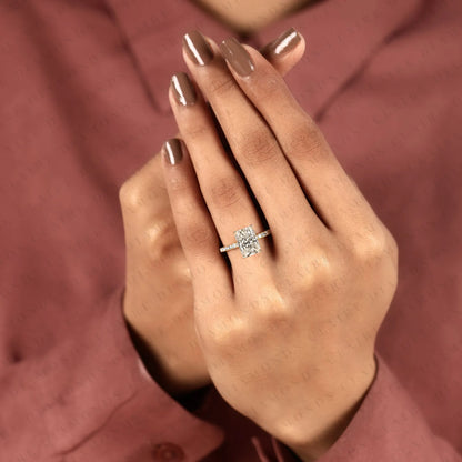 Radiant Cut Moissanite Diamond Engagement Ring with Pave Band in Gold Hidden Halo Ring
