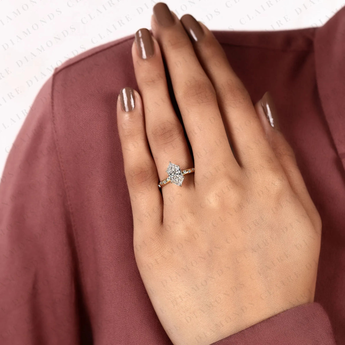 dutch marquise cut lab grown diamond engagement ring modern solitaire bridal ring with round diamond accents unique wedding jewelry