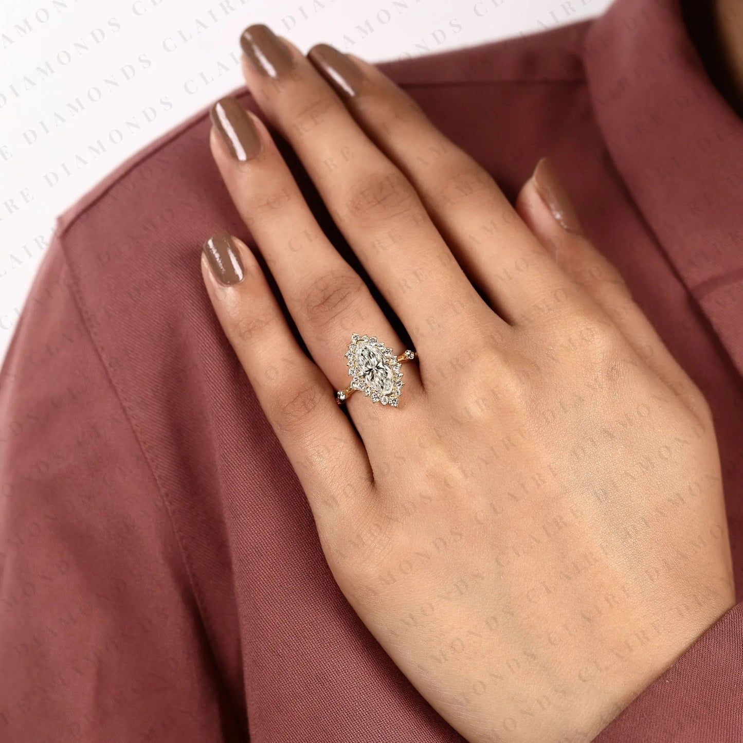 marquise cut lab grown diamond engagement ring floral halo ring inspired unique statement ring