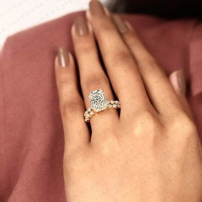 Designer Radiant Cut Moissanite Bridal Ring Set with Marquise and Round Diamond Accents