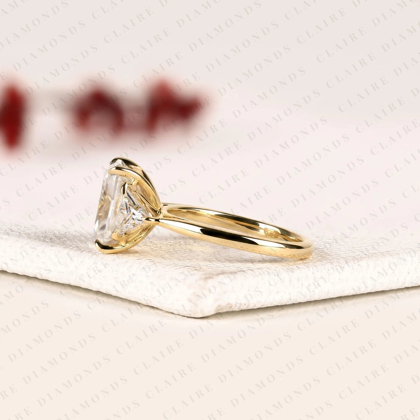 radiant cut moissanite diamond engagement ring three stone gold ring trillion elegant jewelry for women