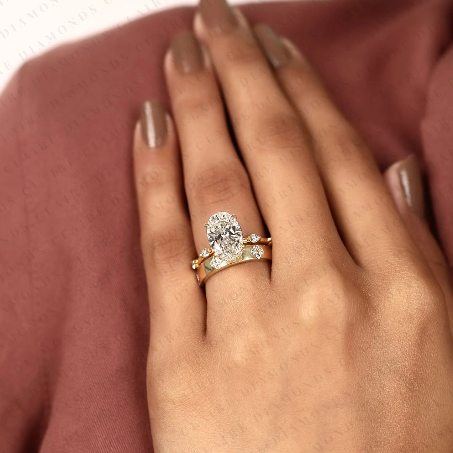 oval cut lab grown diamond engagement ring set floral accent vintage inspired diamond ring