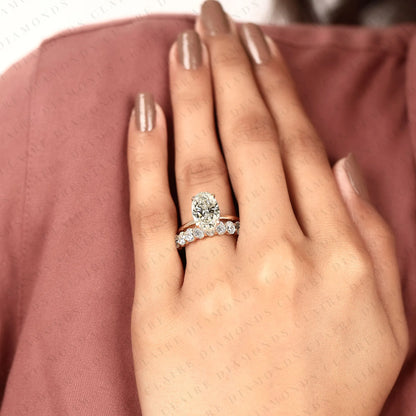 Oval Cut Lab Grown Diamond Engagement Ring Set Oval Diamond Bridal Ring Set Engagement Ring