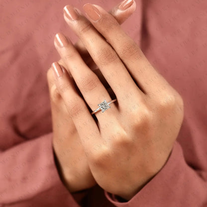 Princess Cut Lab Grown Diamond Solitaire Engagement Ring, Classic Four Prong White Gold Ring, Minimalist Proposal Ring