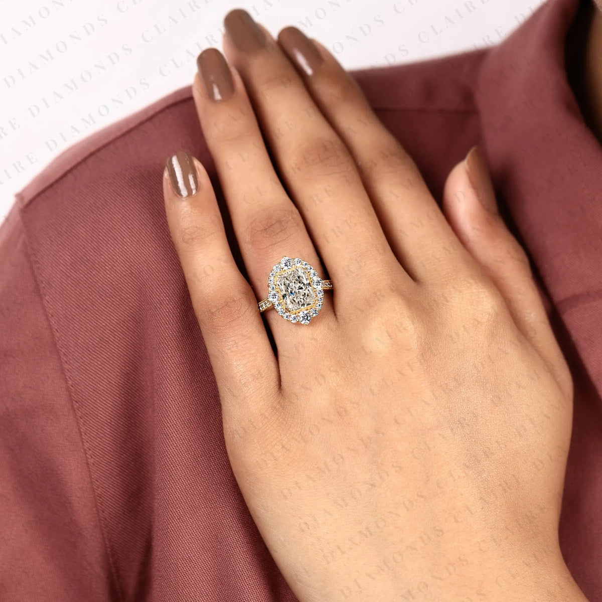 radiant cut lab grown diamond halo engagement ring vintage inspired bridal ring  elegant wedding jewelry