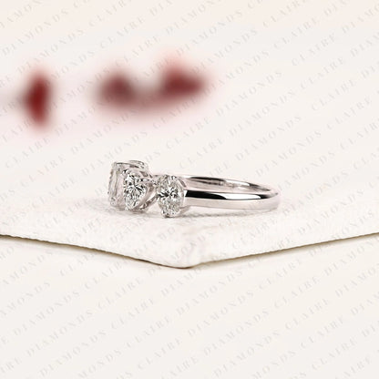 1.60 TCW Mixed Cut Band Emerald & Pear & Oval & Heart Lab Grown Diamond Half Eternity Wedding Band Unique Stackable Band