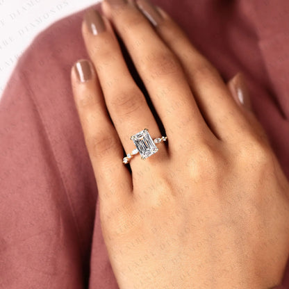 Criss Cut Lab Grown Diamond Engagement Ring, Hidden Halo Gold Ring With Marquise & Round Accent.