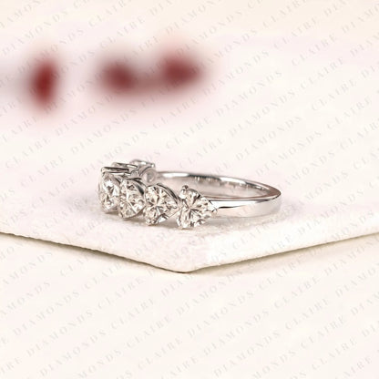 2.10 TCW Heart Cut Moissanite Diamond Half Eternity Band Romantic Wedding Unique Stackable Bridal Band Elegant Fine Jewelry