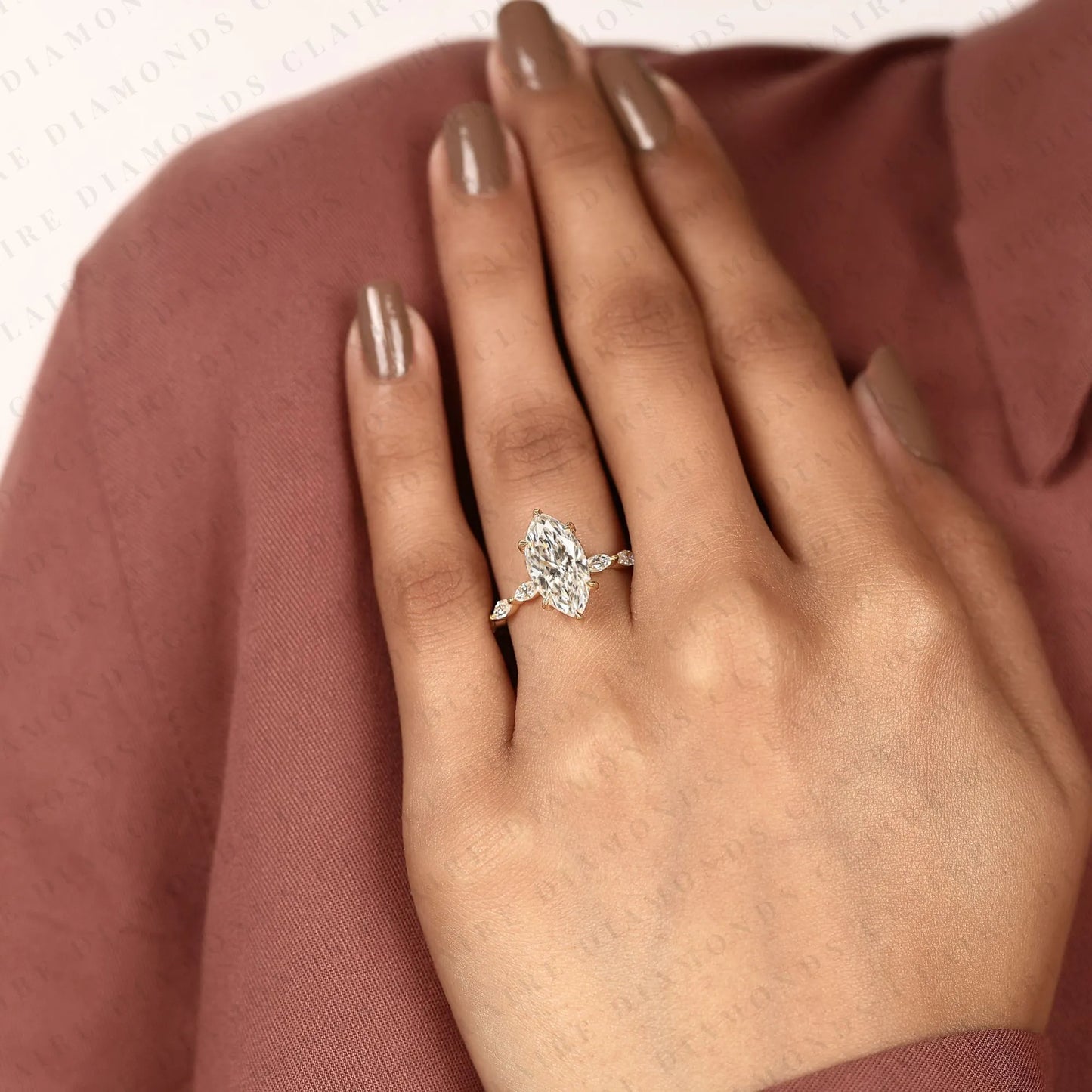 marquise cut lab grown diamond engagement ring yellow gold side stone ring igi certified anniversary ring.