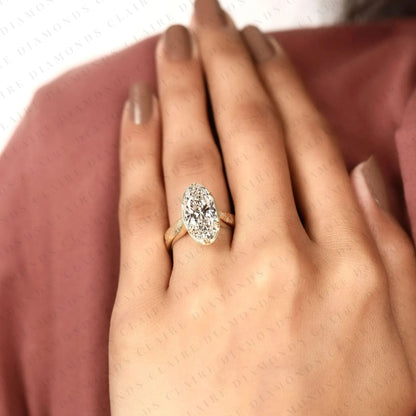 Vintage Long Oval Cut Lab Grown Diamond Engagement Ring Engraved  Solitaire Ring     Milgrain Bezel Bridal Ring Antique Inspired Wedding Ring