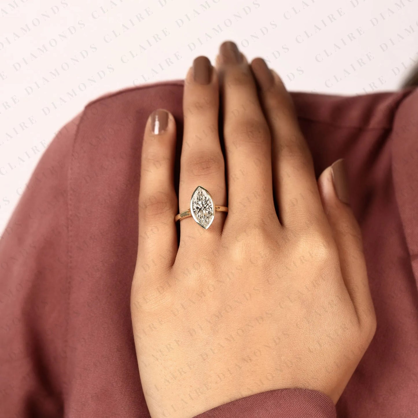 marquise lab grown diamond bezel set solitaire ring gold engagement ring for women