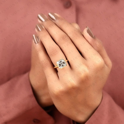 Asscher Cut Lab Grown Diamond Bezel Set Engagement Ring | Modern Solitaire Statement Ring