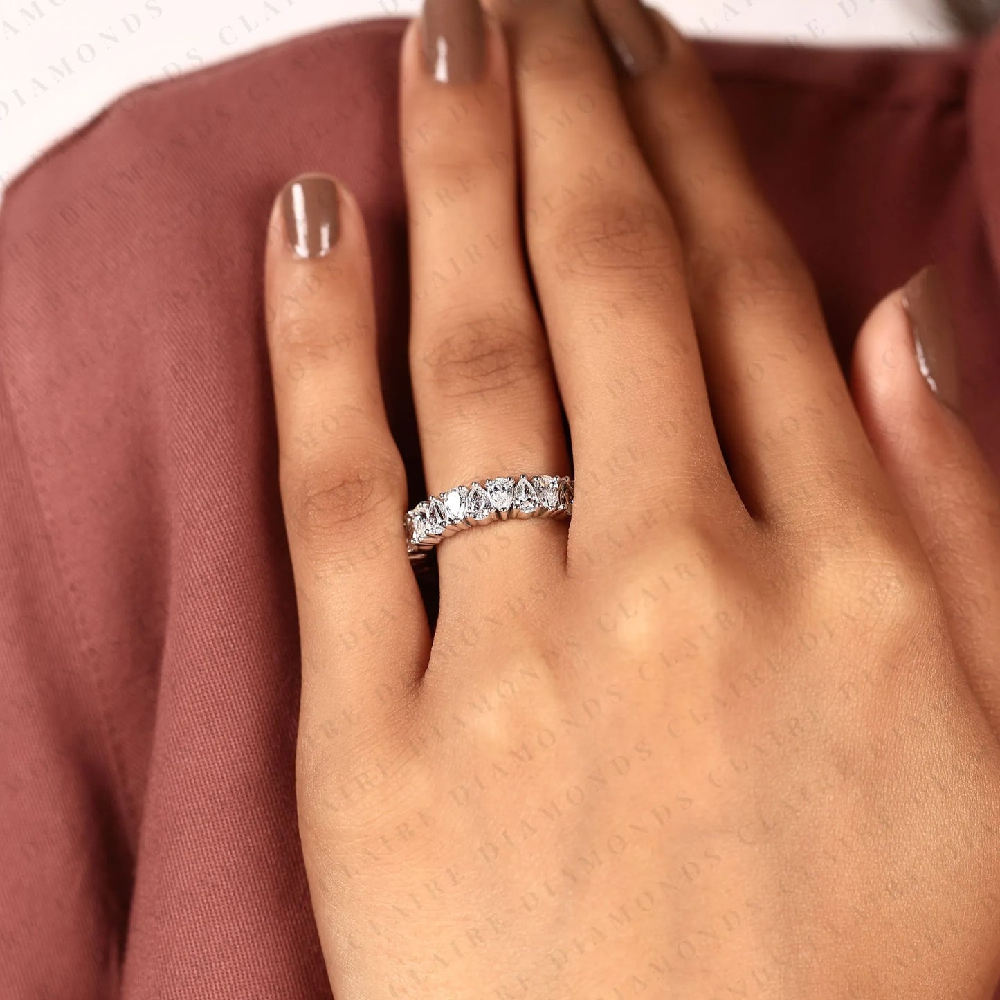 3.50 tcw pear cut lab grown diamond band eternity wedding stackable band elegant anniversary & bridal jewelry