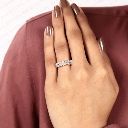1.61 TCW Oval Cut Lab Grown Diamond Band Half Eternity Wedding Elegant Stackable Bridal Band For Her