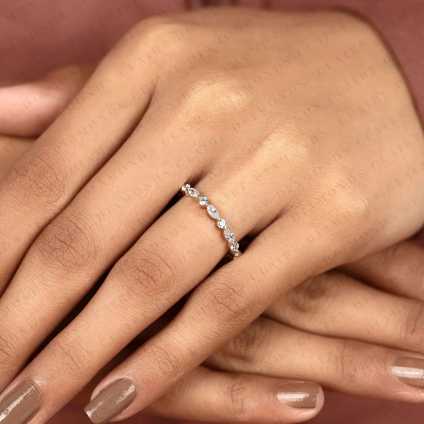 0.96 tcw stackable marquise and round brilliant diamond moissanite eternity band for everyday luxury
