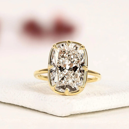 Old Mine Elongated Cushion Cut Lab Grown Diamond Solitaire Engagement Ring  Hidden Halo Diamond Ring Classic Minimalist Bridal Ring for Women