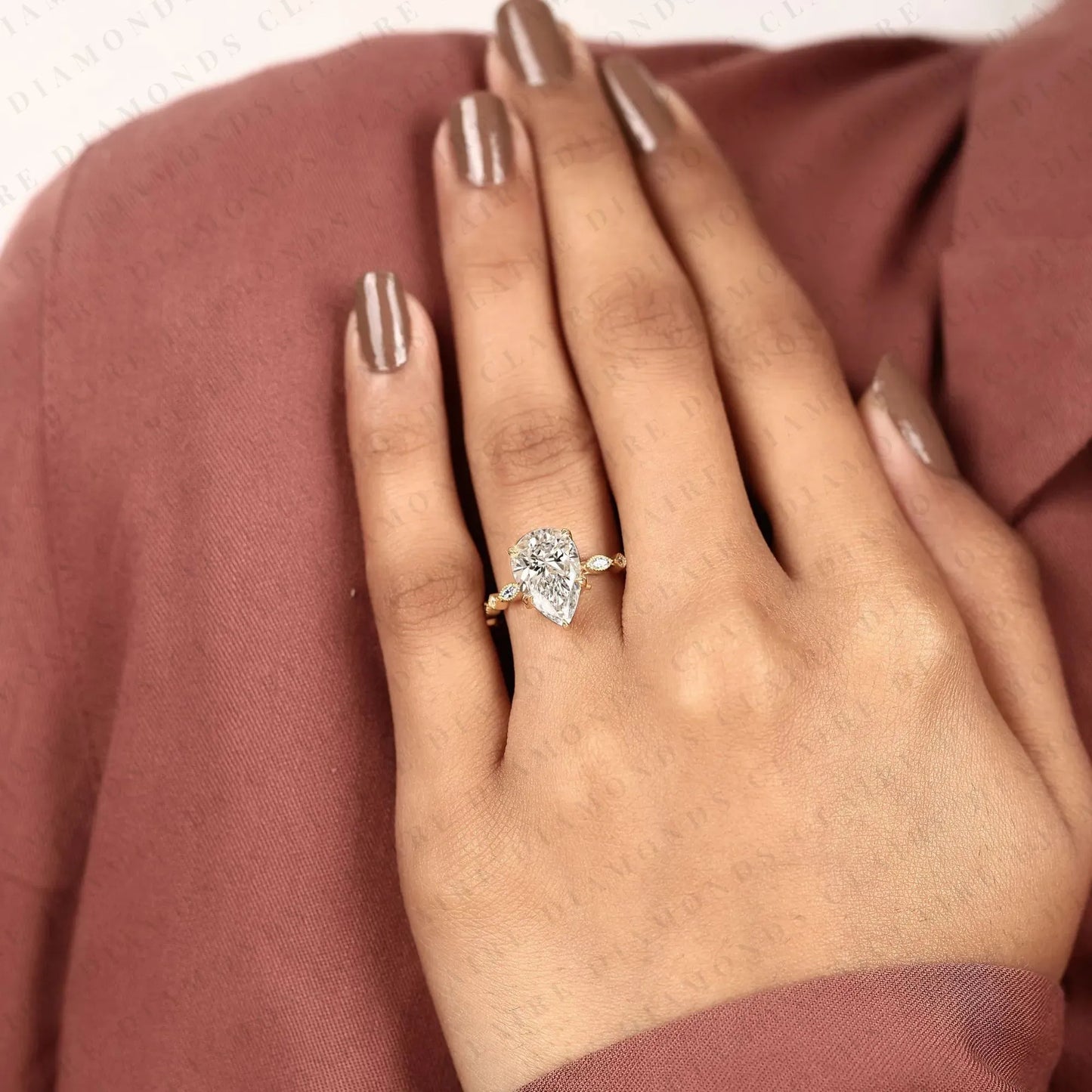 pear cut lab grown diamond engagement ring vintage marquise accent diamond ring nature inspired solitaire bridal ring for women