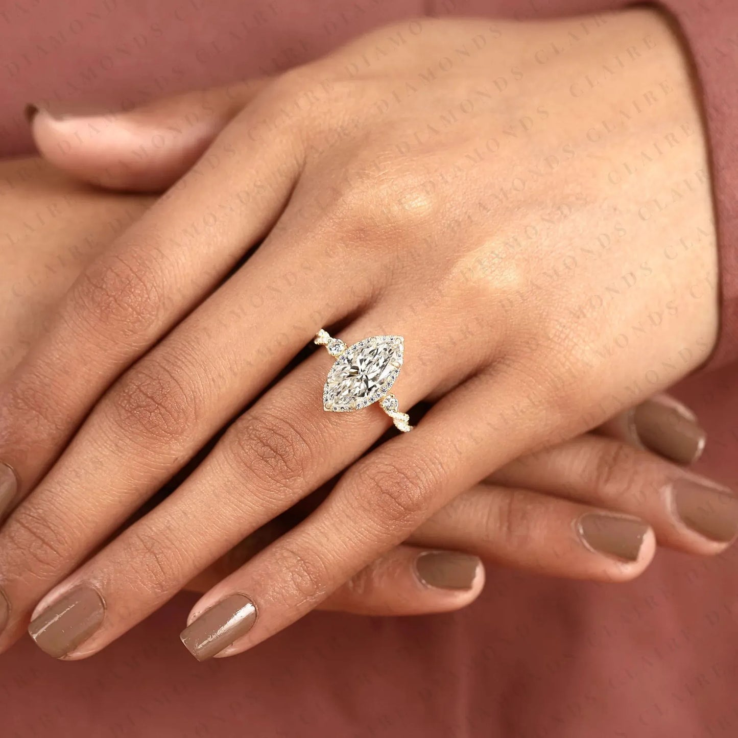 marquise cut lab grown diamond halo engagement ring twisted pavé diamond band ring vintage inspired bridal ring for women